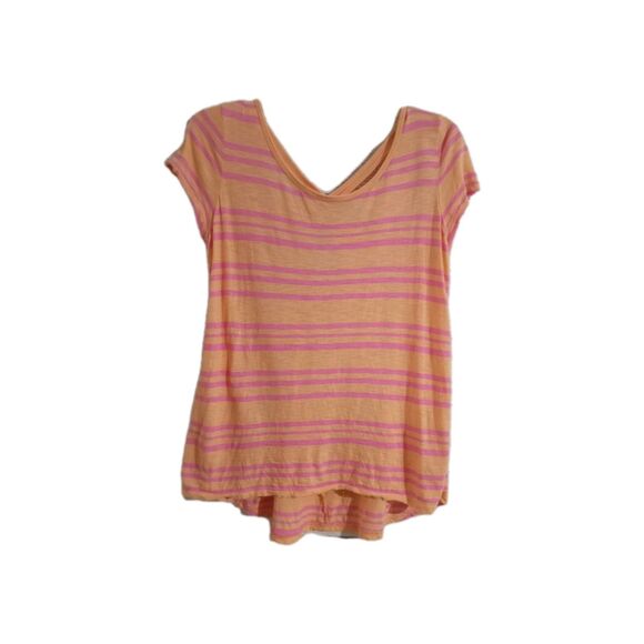 Chip & Pepper T-Shirt Size Small Striped Short Sleeve Hi-Low Orange Pink - Picture 1 of 3
